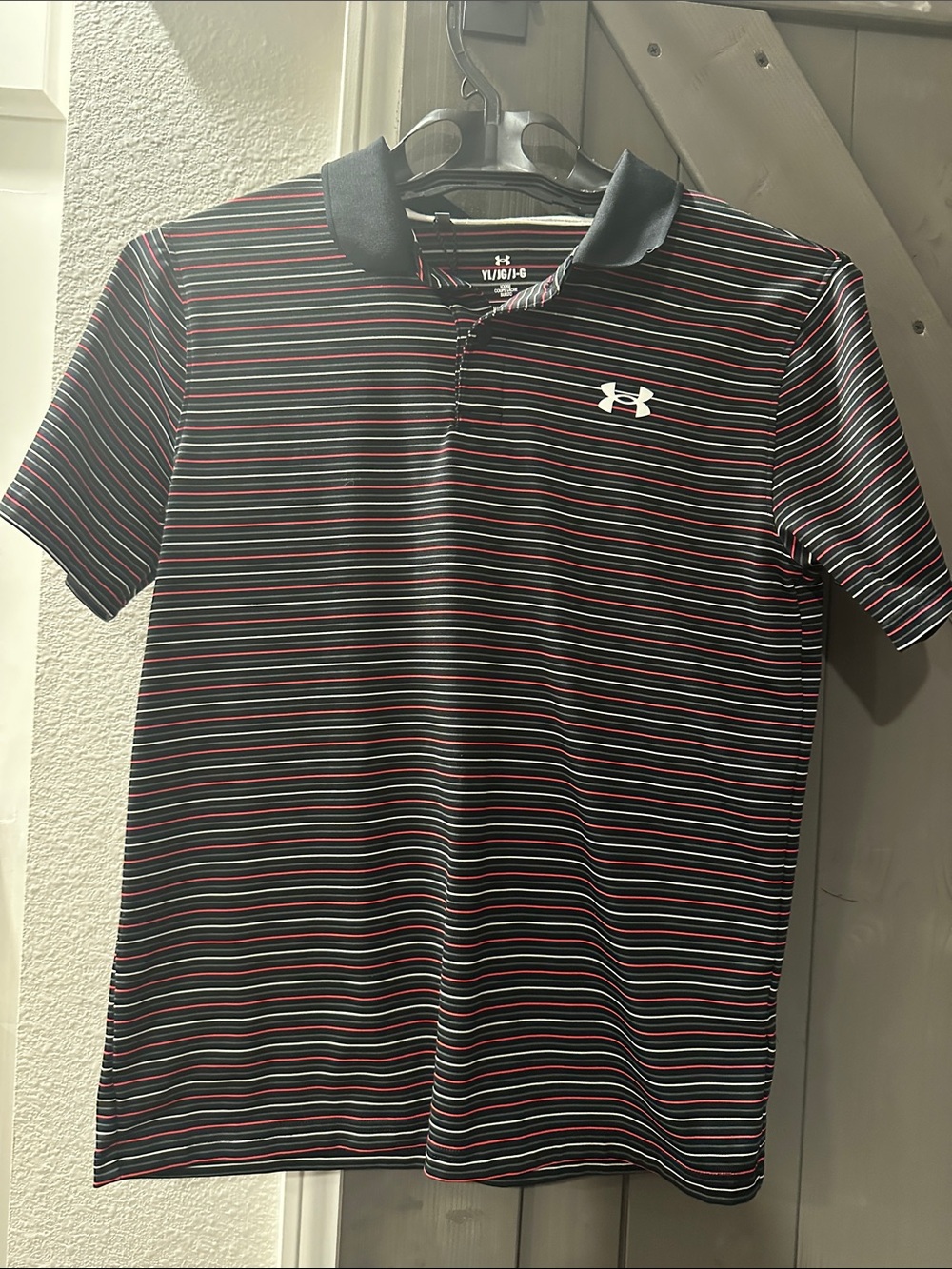 Under Armour Black Polo with Red and White Stripes